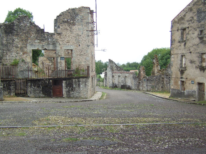 View from across the Rue Emile Desourteaux and down the road to Peyrilhac