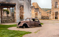 The car of Dr. Desourteaux on the Champ de Foire in Oradour-sur-Glane