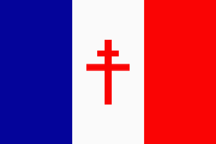 The cross of Lorraine on a standard French flag & used as the Flag of the Free French Forces