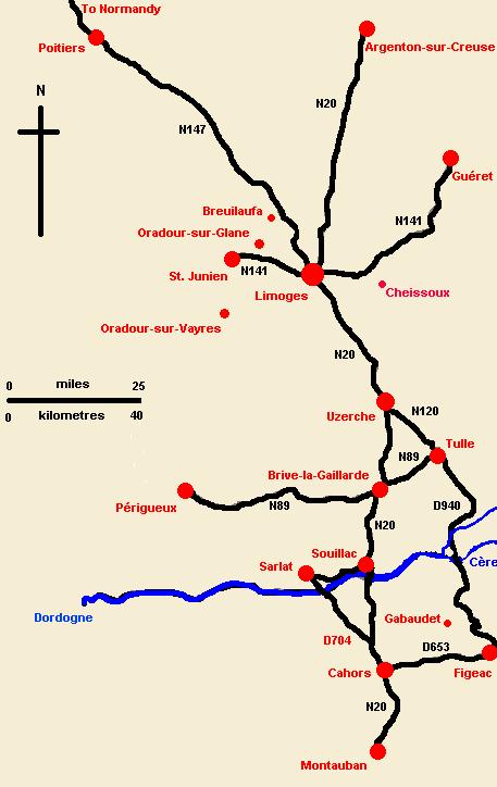 The march route of Das Reich Division between the 8th and 12th June 1944