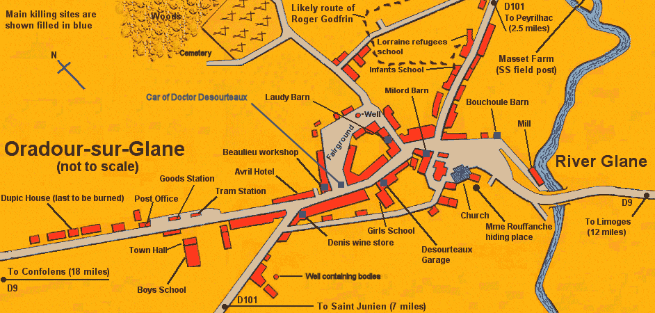 Village map of Oradour-sur-Glane ruins