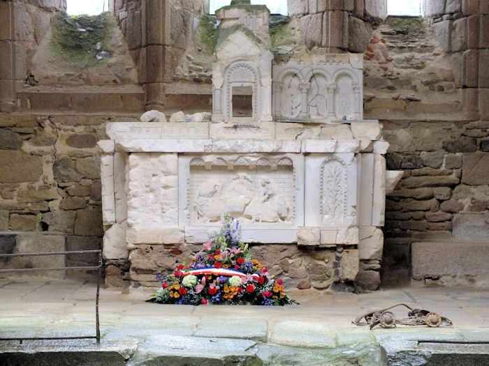 Tribute at the altar of the old church in Oradour-sur-Glane