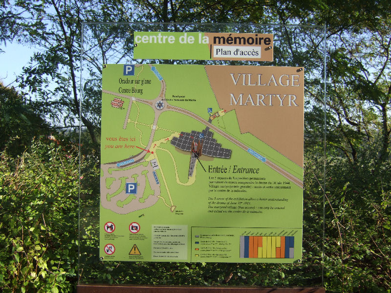 Sign at entrance to the Centre de la Mémoire in Oradour