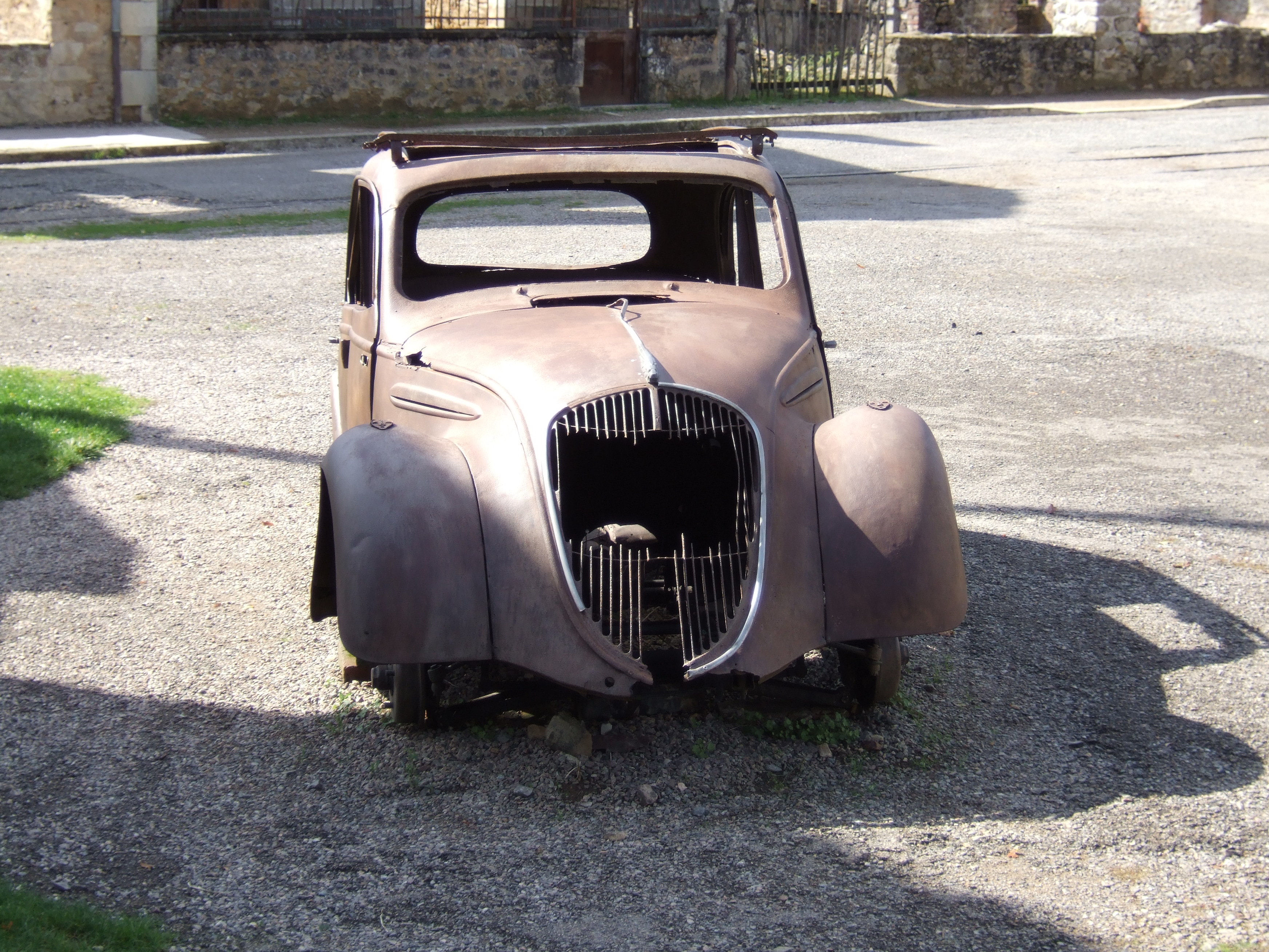 The car of Doctor Desourteaux on the Champ de Foire in Oradour